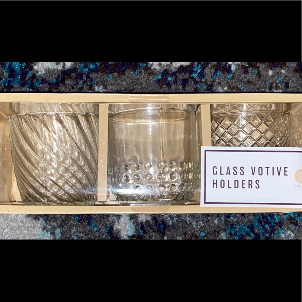 Set of 3 Decorative Glass Votive Candle Holders